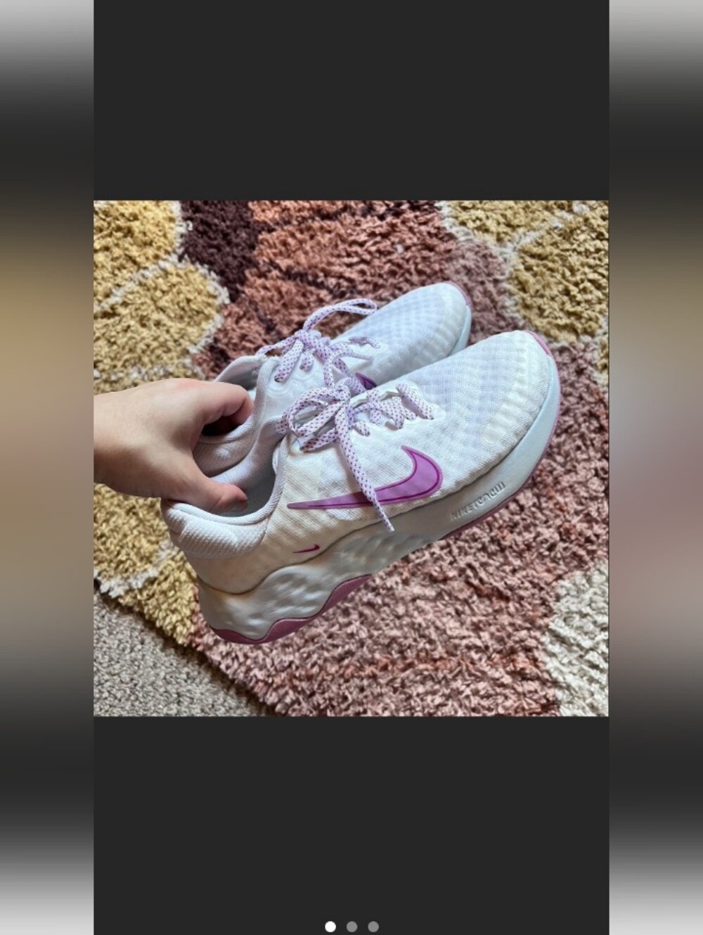 Nike Women's White Sneakers with Purple Swoosh and Pink Accents